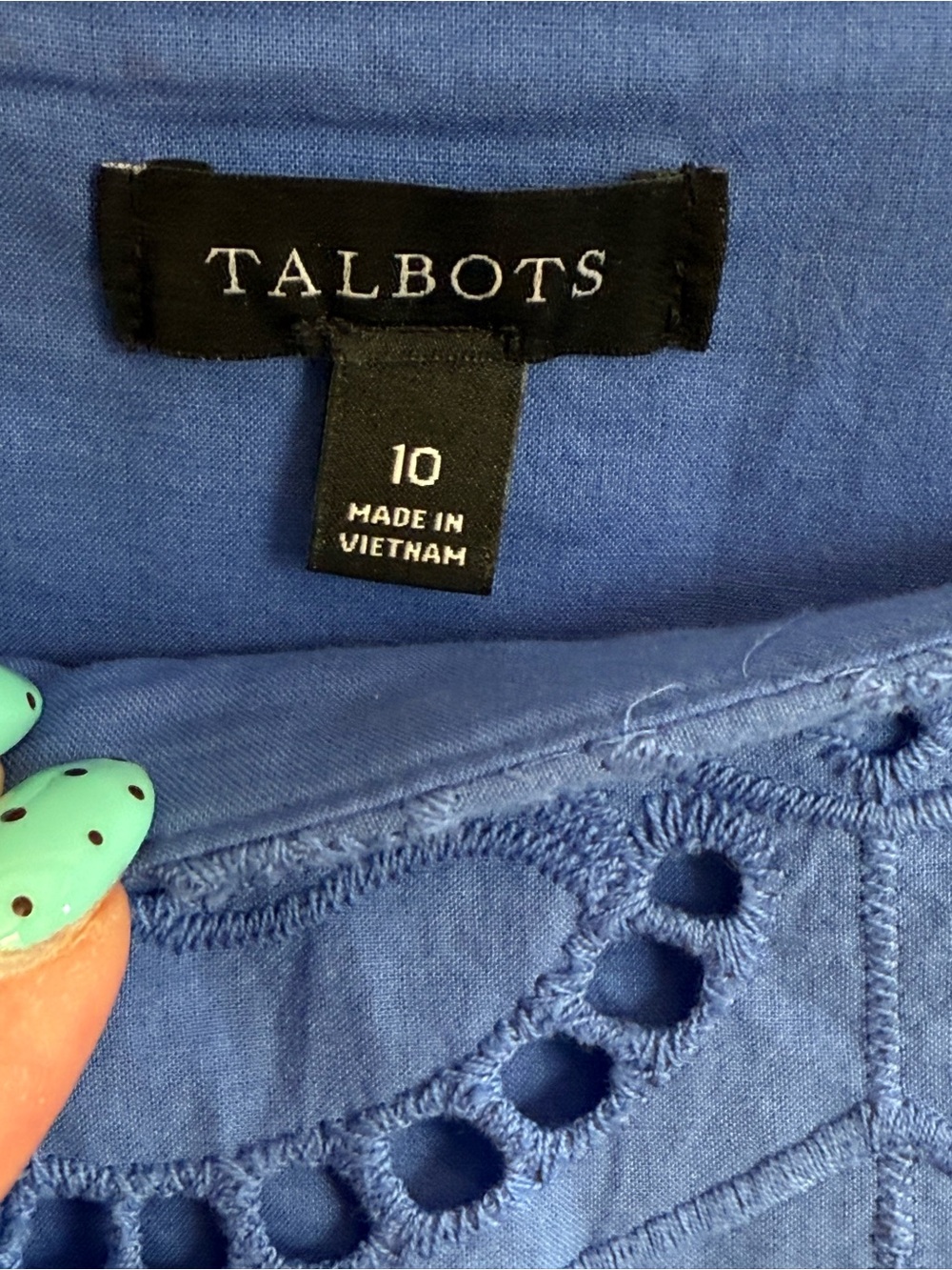 Talbots Cornflower Blue Ruffle Eyelet A-Line Dress Square Neck - Picture 3 of 4